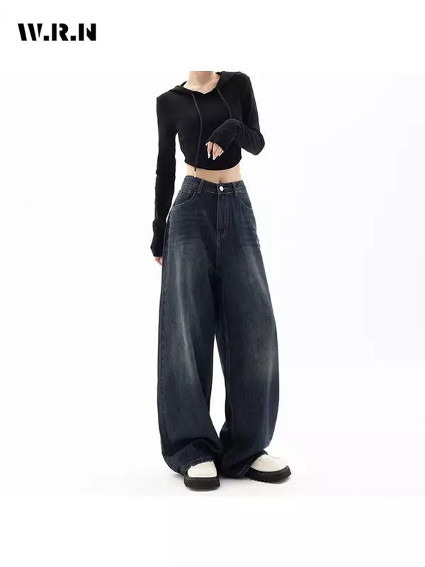 Jeans taille haute vintage pour femmes, pantalons Harajuku, mode coréenne, grunge, jambe large, denim aéré, surintendant ser, vêtements féminins, Y2K