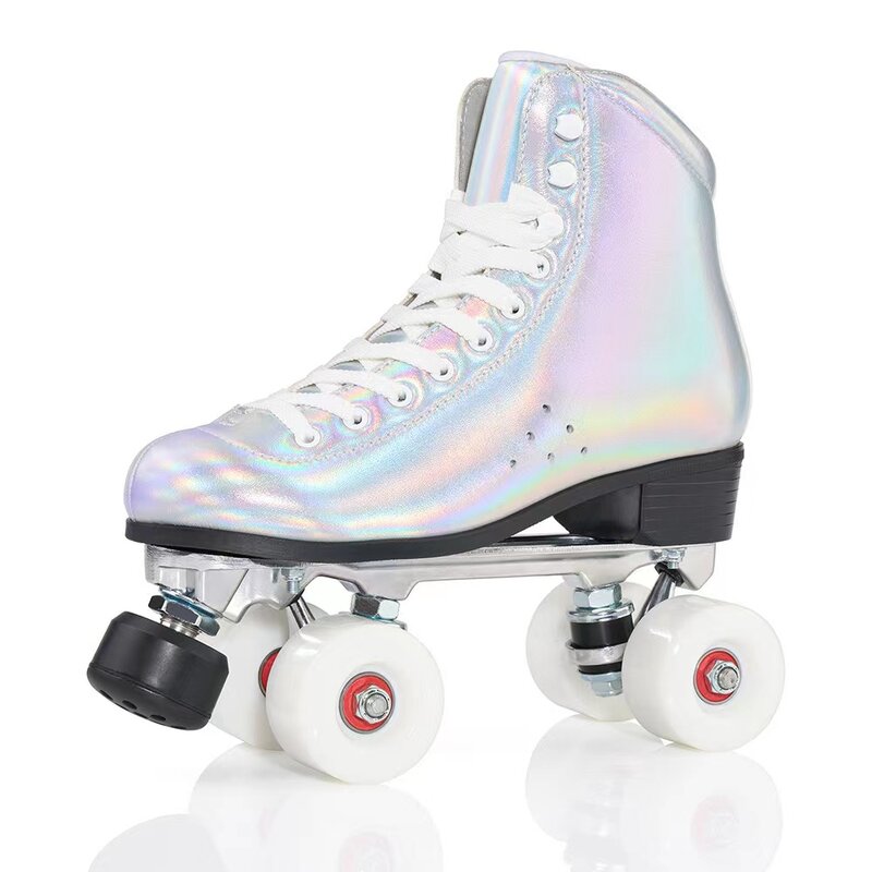 Tessuto Laser di alta qualità Double Row Roller Skate Shoes Patines staffa in lega di alluminio pista di pattinaggio freno regolabile speciale