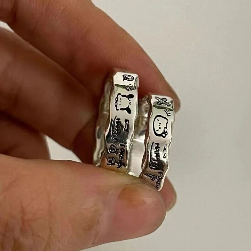 แหวนแฟชั่นลายกราฟฟิตีขอบหยักลายการ์ตูน Sanrio Kitty แหวน pochacco เครื่องประดับผู้หญิงเครื่องประดับงานปาร์ตี้