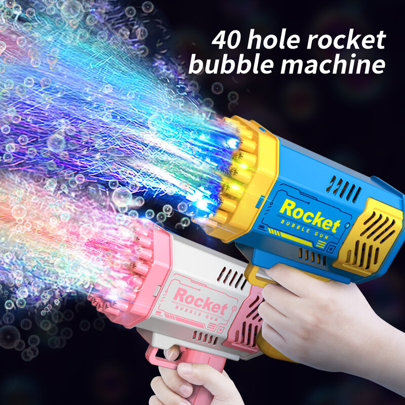 Pistolet à bulles électrique automatique portable avec lumière LED pour garçons et filles, un paquet de lance-roquettes à 40 trous pour enfants, déterminer