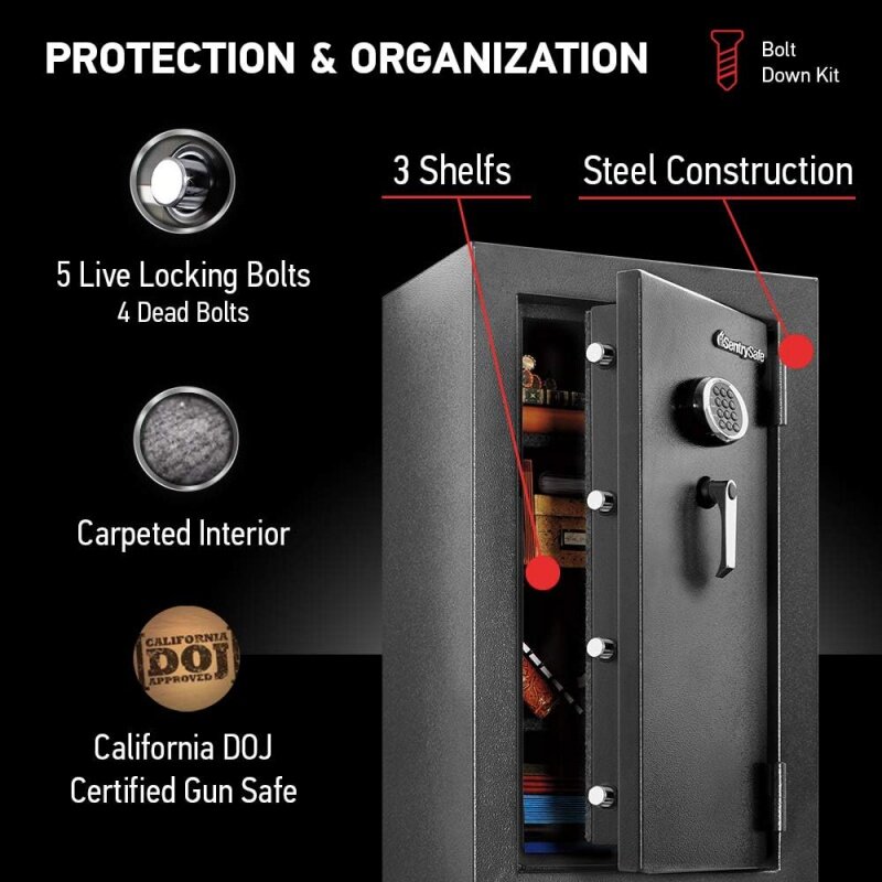 SentrySafe-caja fuerte de acero grande para el hogar, caja fuerte ignífuga e impermeable con bloqueo de teclado Digital, certificado DOJ de California para almacenamiento de armas de fuego