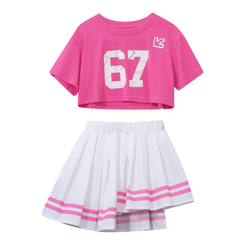 Uniforme de pom-pom girl pour filles, costume d'école de danse jazz moderne, ensemble t-shirt à manches courtes + jupe plissée, vêtements de danse de rue
