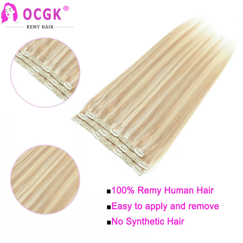Clip In Hair Extensions Human Hair Steil Remy Hair Extensions Clips Voor Vrouwen Balayage Ombre Blonde 14-28Inch 3 Stks/set
