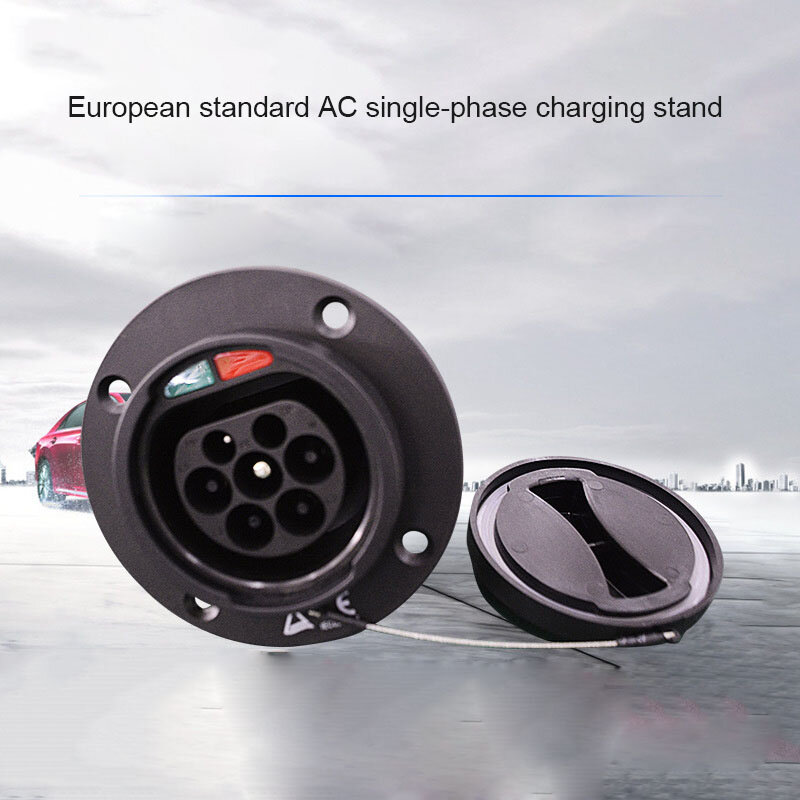 Enchufe lateral para coche eléctrico, enchufe de carga sin cable, estándar europeo, Tipo 2 EV, IEC 62196, EVSE, 16A, 32A