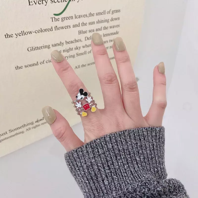 Mew ดิสนีย์การ์ตูนน่ารักมิกกี้เมาส์แหวนแปลกตาสร้างสรรค์หลายชั้น Mickey แหวนเครื่องประดับของขวัญวันเกิดของหญิงสาวที่ปรับได้