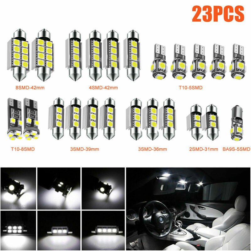 23 sztuk T10 5050 żarówka LED samochodowa wnętrze Dome uchwyt do tablicy rejestracyjnej na bagażnik lampy zestaw biały dla Bmw E53 E60 E90 LED lampa
