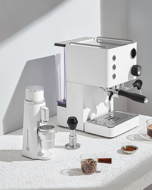 STARSEEKER-molinillo de café eléctrico EDGE, máquina de café con ajuste continuo de finura, color blanco y negro, 48MM