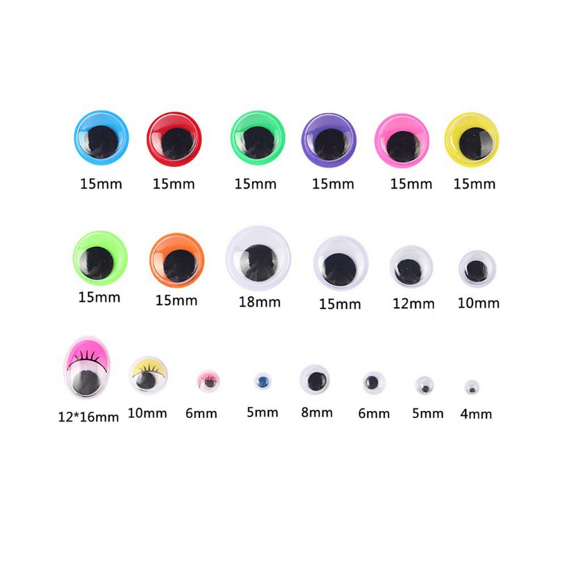 Mata goyang berwarna mata berperekat 4 mm-25 mm DIY stiker membuat mainan mata kecil mata bergerak hitam putih