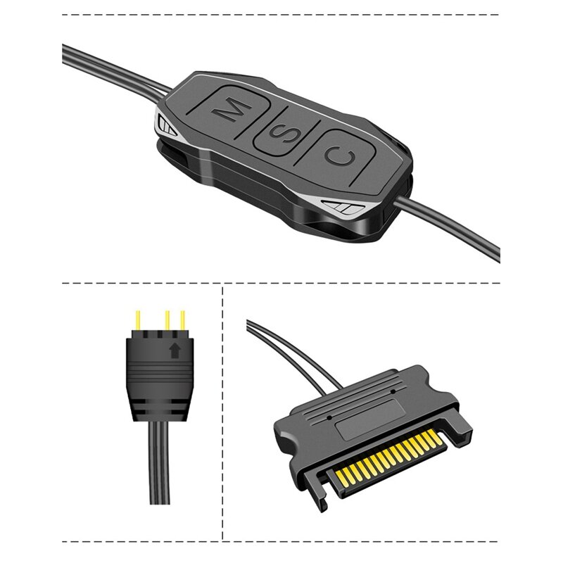 Gan Pengontrol Beralamat Manual Pengendali RGB ARGB Pengendali LED SATA 15-Pin Ke 3-Pin ARGB LED