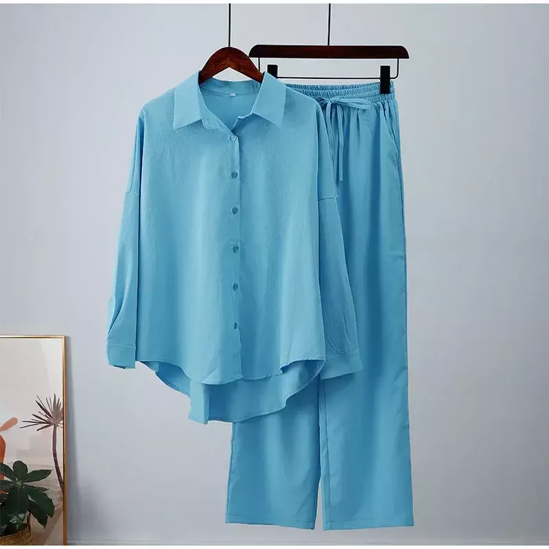 Conjunto de dos piezas de pantalones de pierna ancha para mujer, camisa Maxi Bohemia Vintage, ropa de calle de trabajo suelta informal, trajes Y2k, Otoño, 2022