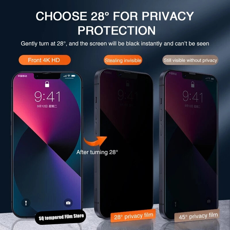 개인 정보 보호 화면 보호기, 아이폰 14 11 12 13 프로 맥스 미니 안티 스파이 강화 유리, 아이폰 XS 맥스 XR X 15 7 8 플러스 SE용, 2 개