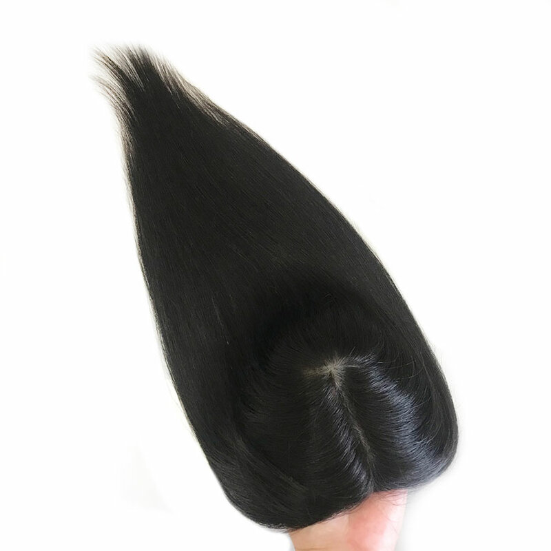غطاء علوي من الحرير للنساء ، قطعة شعر بشري أصلي أوروبي ، 4 مشابك لتخفيف الشعر ، 22 بوصة ، 12 × 13 سم