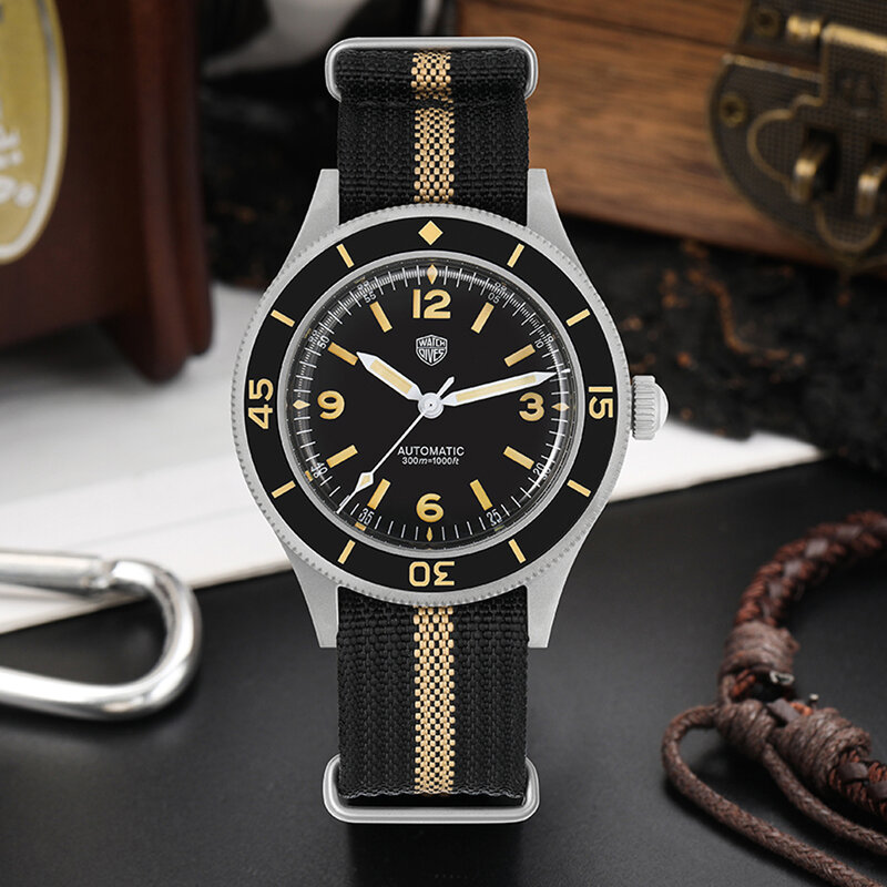 Watchdives 50-Fathom Mechanical Watch NH35 Movement 40mm Vintage Watches C3 Super Luminous Bubble Sapphire Crystal Wristwatch