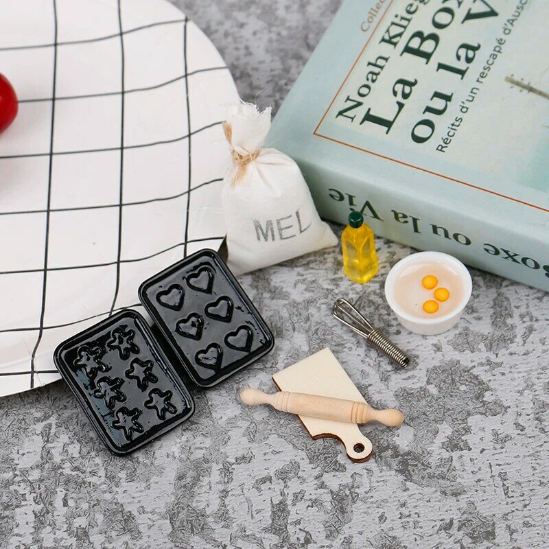 8 Buah/Set 1:12 Miniatur Rumah Boneka Rolling Pin Mangkuk Telur Minyak Zaitun Set Dapur Memanggang Alat Dapur Aksesori Mainan