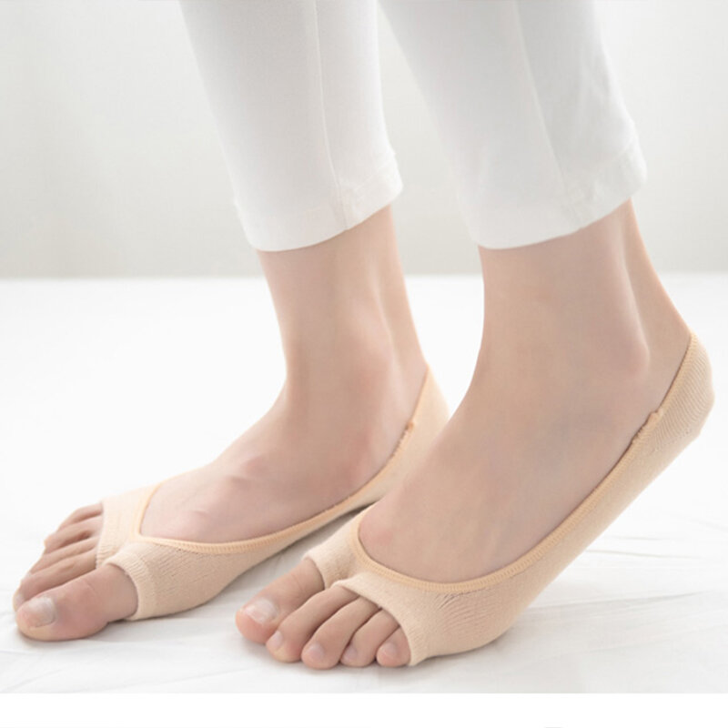 1 par de dois dedos da mulher meias de fibra de bambu silicone antiderrapante invisível não mostrar meias toeless verão baixo corte tornozelo barco meias