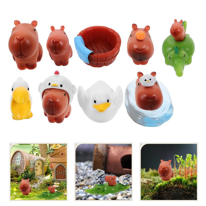 Capybara-Mini estatua de Animal para decoración de estantería, modelo de juguete en miniatura, figuritas de resina, adorno de escritorio, 10 piezas
