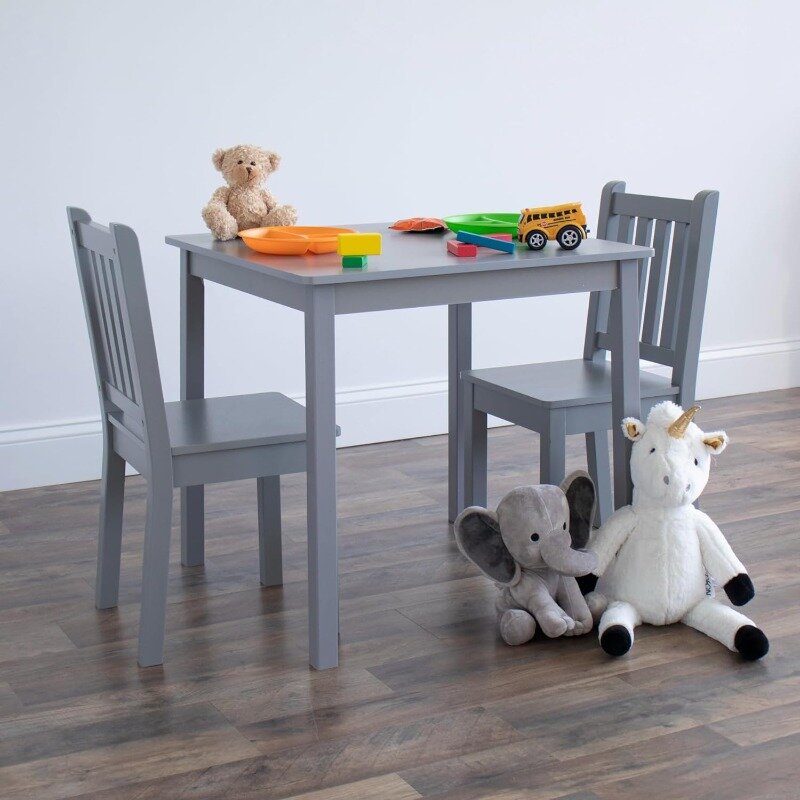 Juego de mesa y 2 sillas de madera para niños, cuadradas