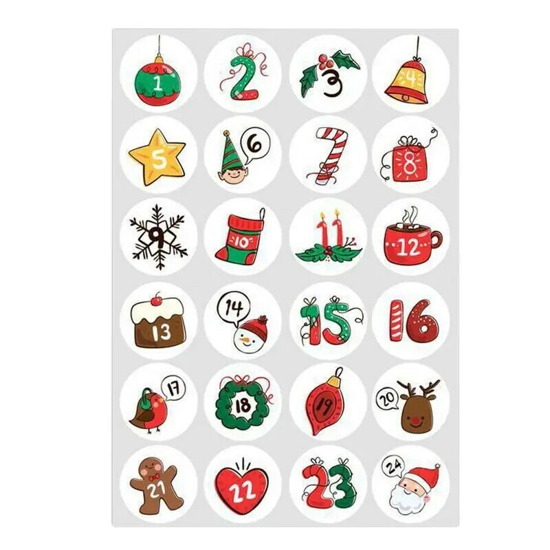Etiquetas do calendário do advento do Natal, Embalagem Da Caixa De Presente, Decoração com Número, 24 Dias De Selagem Da Caixa De Presente Do Natal