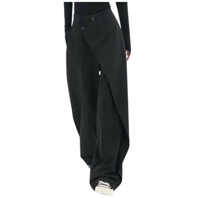 Y2K Irregular High Waist Wide Leg Pants Women Summer Fashion Casual Solid Loose Straight Trousers Harajuku Streetwear 2024