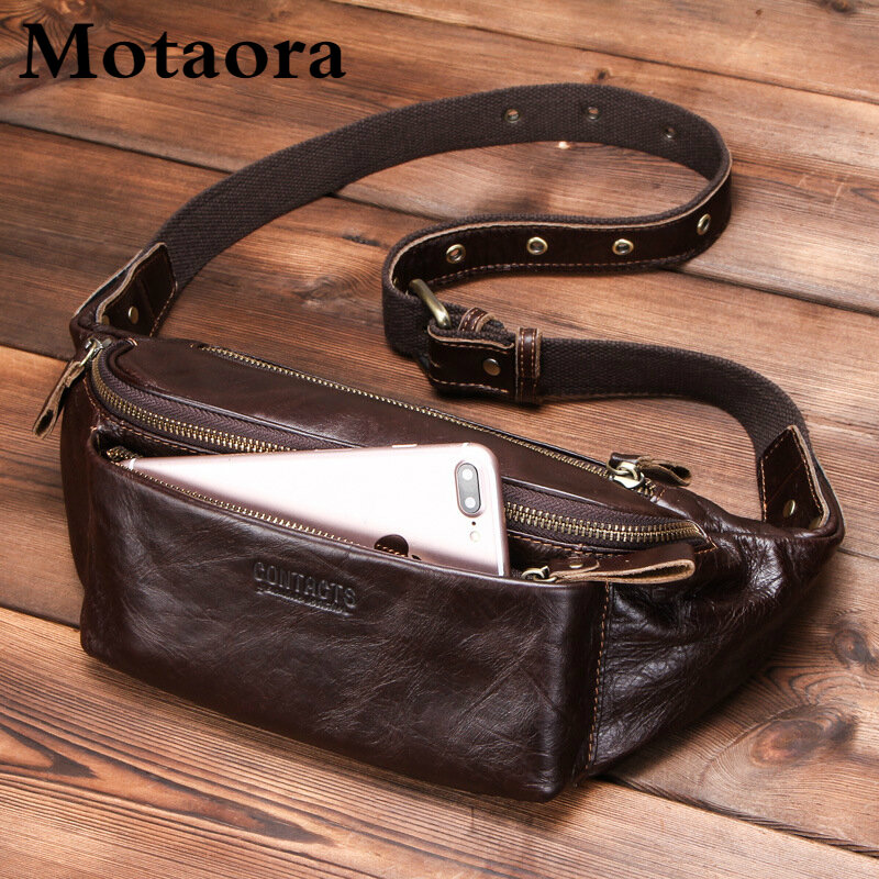 MOTAORA Men's Waist Bag Genuine Leather Chest Bags For Male Casual Travel Multifunctional Phone Bag Fashion Portable Sport Bags