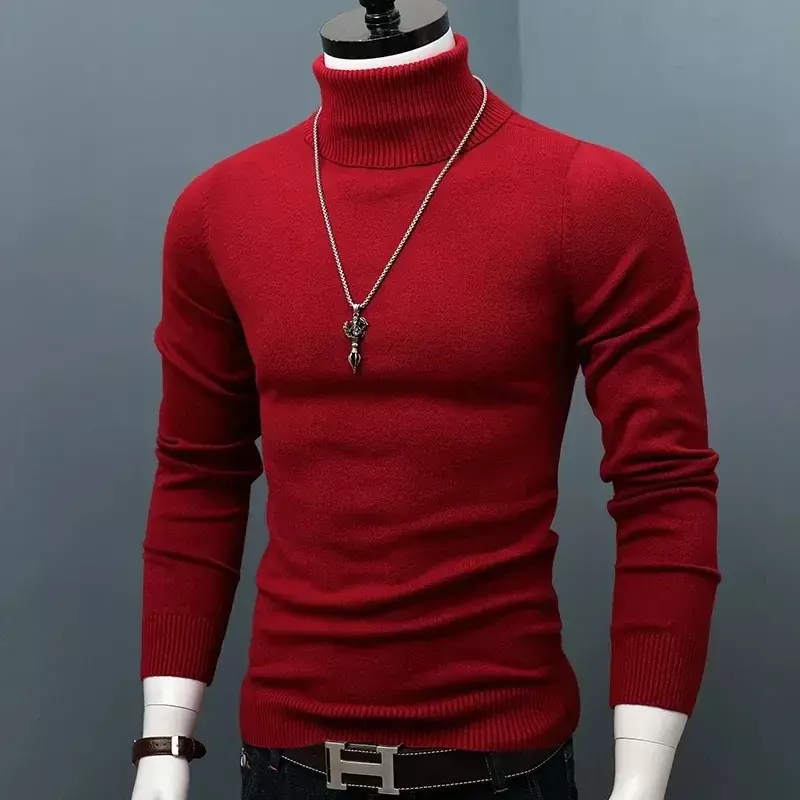 Sweater Pullover tebal pria, Turtleneck musim dingin Slim Fit Pullover pria merek klasik kasual pria L05