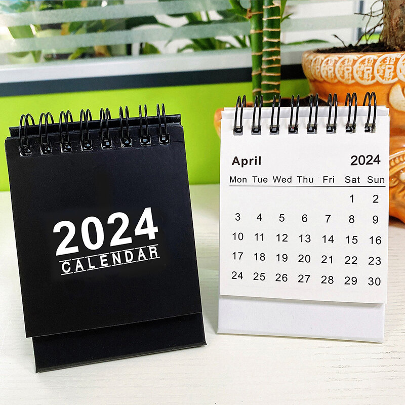 Calendario de escritorio blanco y negro, 2024, 2025, espiral Kawaii, lista de tareas pendientes, planificador diario mensual, organizador de Agenda, suministros de oficina bonitos