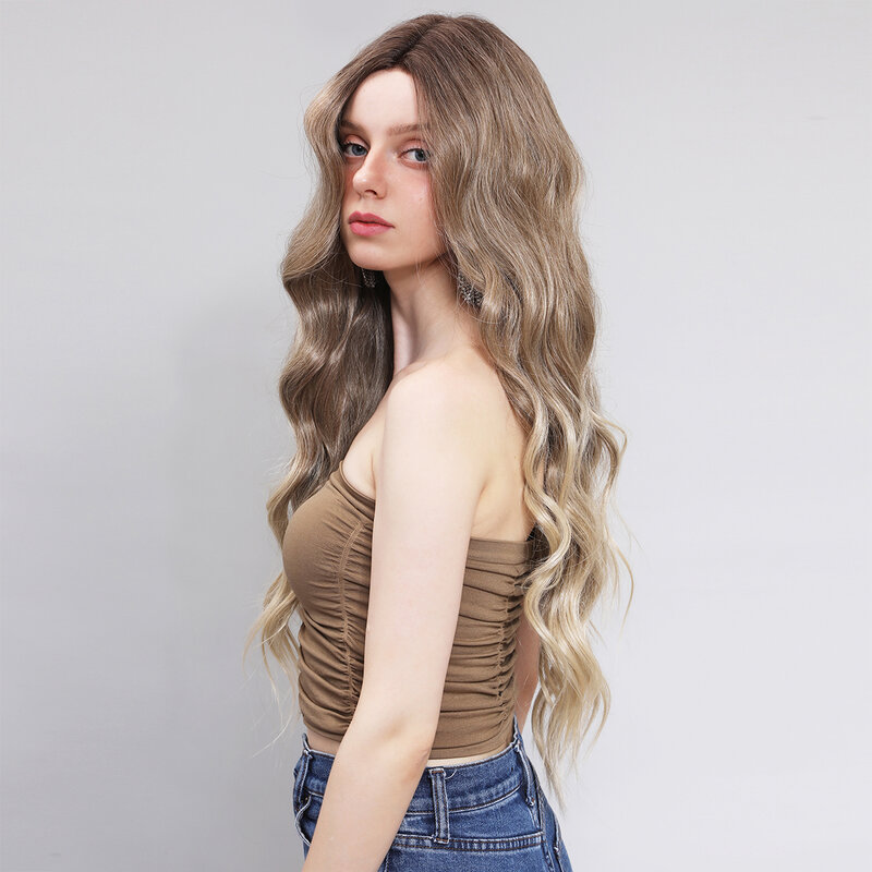 Smilco-Peluca de cabello sintético para mujer, postizo de encaje frontal Invisible, prearrancado, resistente al calor, Kanekalon color rubio, parte en T, 13x5x1