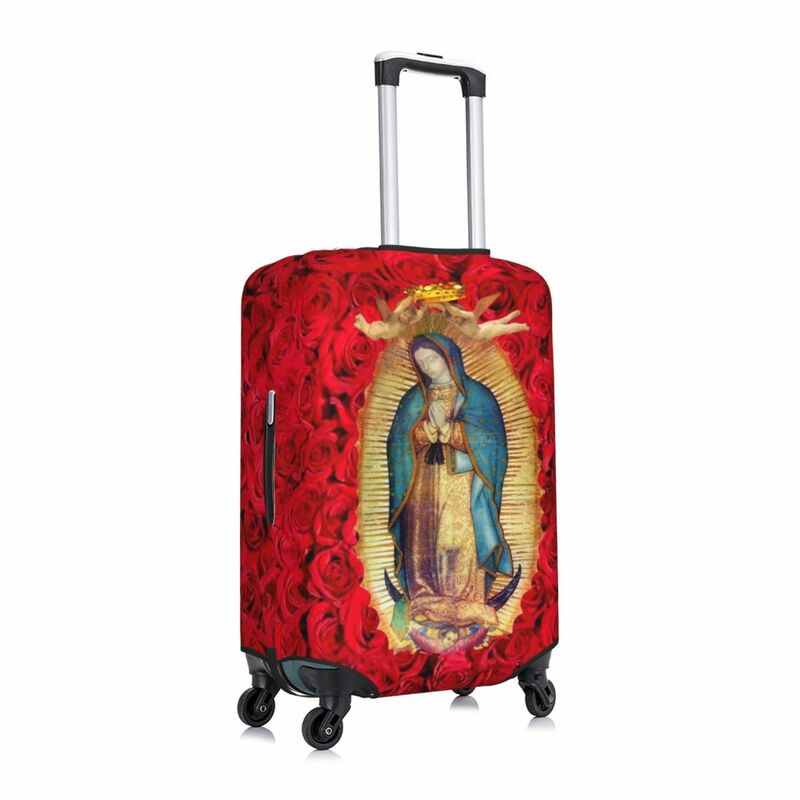 Funda de equipaje personalizada de la Virgen María con flores, cubierta protectora elástica para maleta de viaje católica, se adapta a 18-32 pulgadas