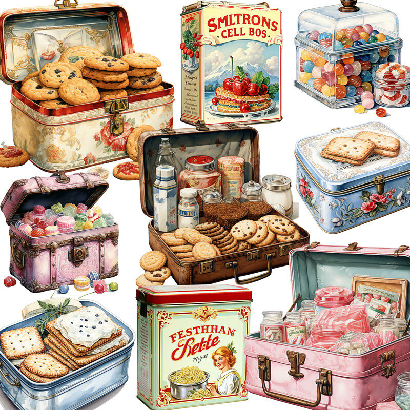 Retro Biscuit Snacks Adesivos, Artesanato e Scrapbooking Adesivos, Brinquedos para crianças, Etiqueta decorativa do livro, Papelaria DIY