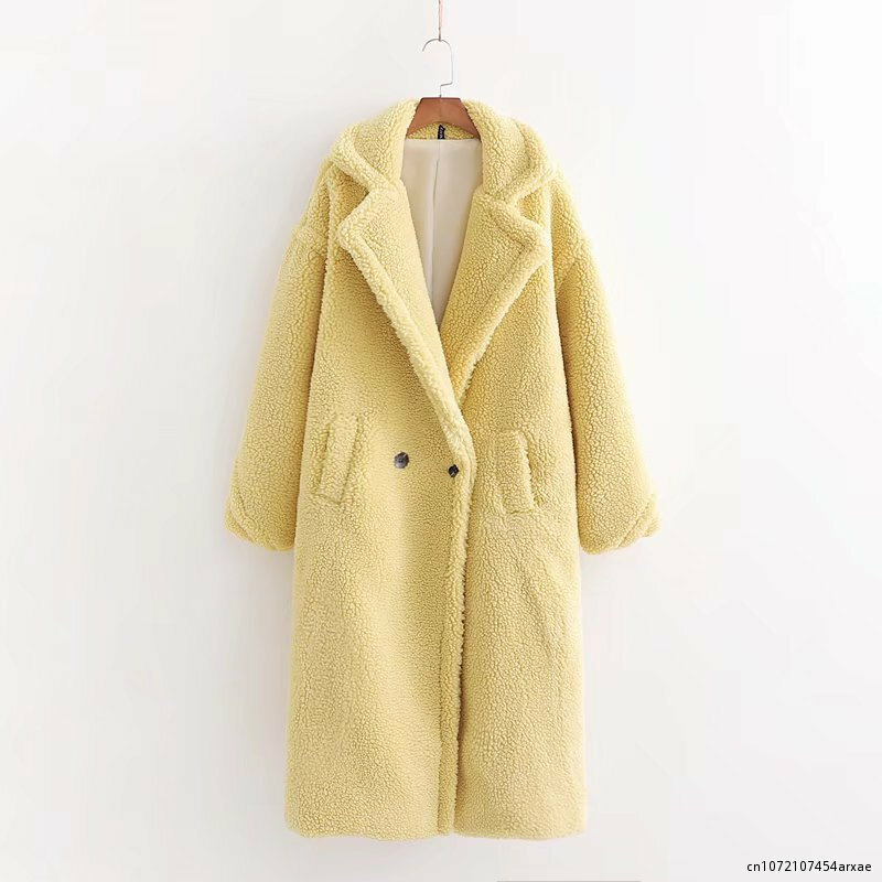 Abrigo de invierno de piel sintética para mujer, abrigo largo Vintage de manga larga para mujer, abrigo grueso de oso de peluche, ropa informal holgada de gran tamaño