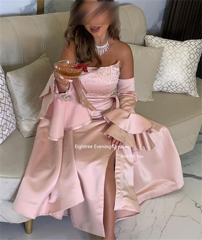 Eightreeg 핑크 사우디 아라비아 이브닝 드레스 비즈, 2024 스테인 포멀 로브, 맞춤형 플러스 사이즈