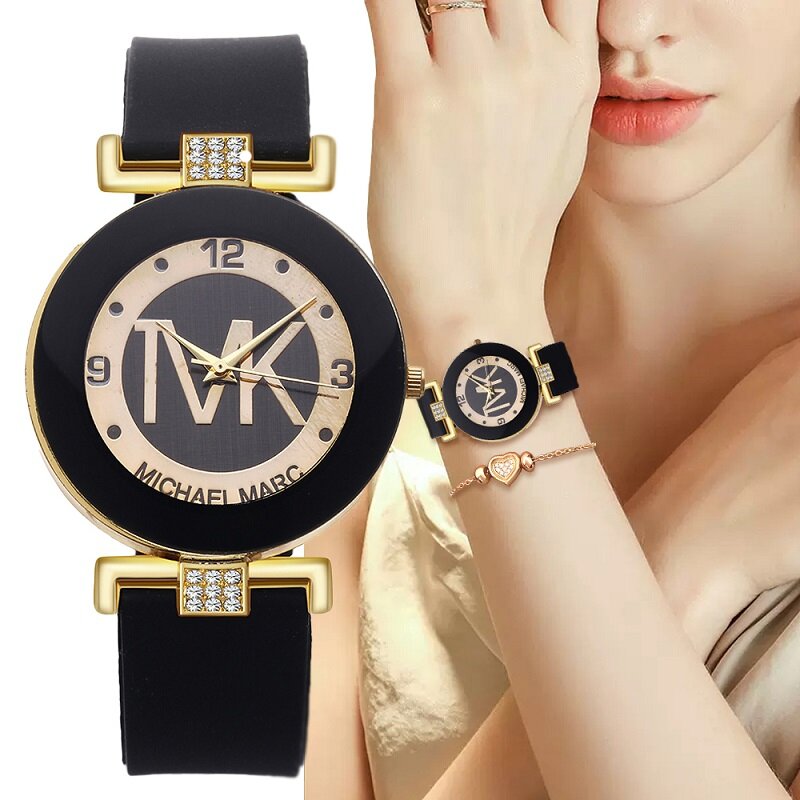 TVK-reloj de cuarzo de sílice para mujer, cronógrafo de pulsera, color negro, a la moda, para regalo