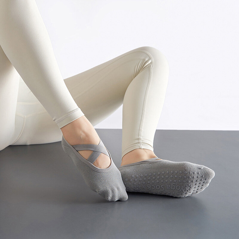 1Pair Bandage Yoga Socks For Women Pilates Ballet Dance Non-Slip Socks Sport Sock Gym Workout Slipper Running Grip Sock
