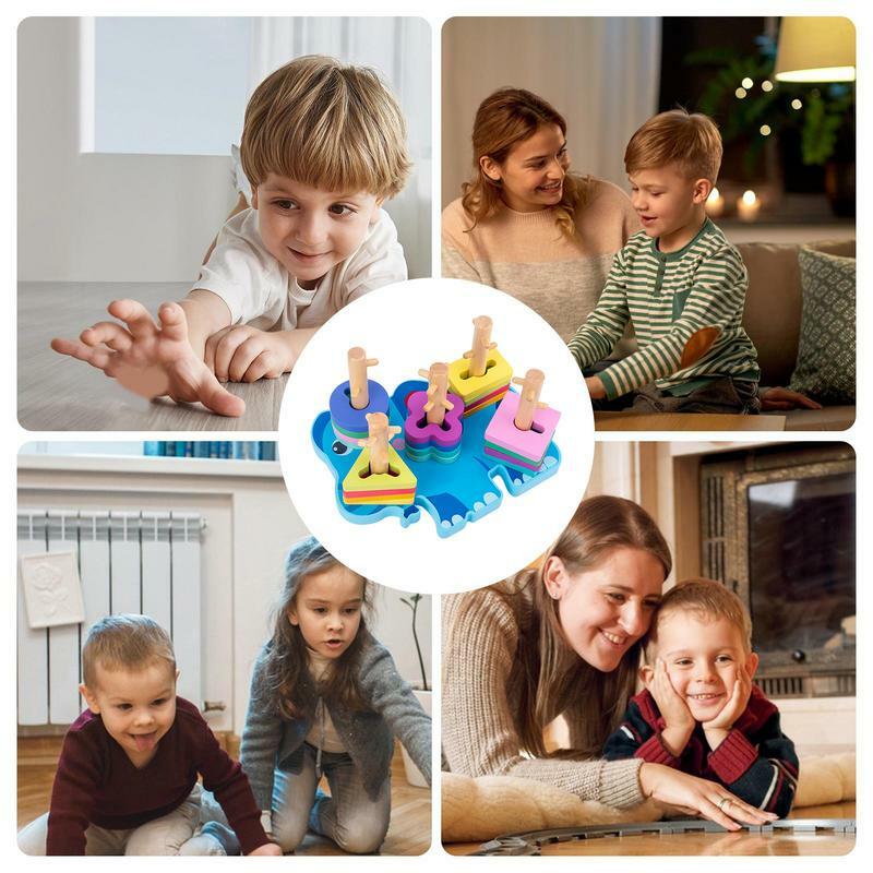 Triagem de madeira e empilhamento brinquedos educativos para crianças, classificador de forma, Montessori brinquedos, empilhador de reconhecimento, pré-escolar, 1-3 cores
