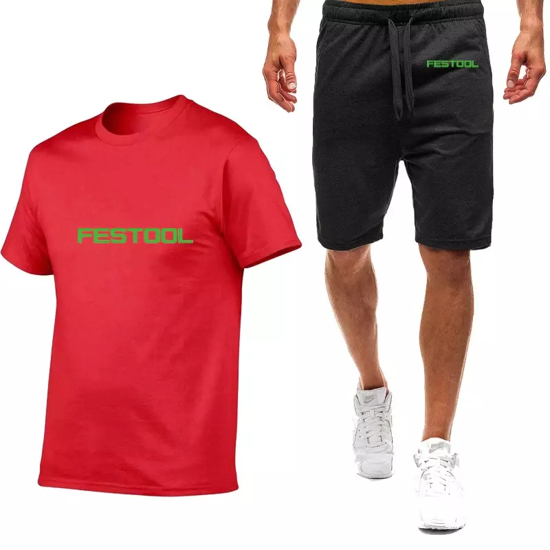 2024 Festool Tools Men's New Summer Tracksuit Sports Fitness Tracksuits Short Sleeve T-shirts Tops+Shorts 2-Pieces Sets Clothing