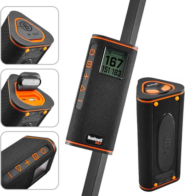 Wingman View Golf GPS Bluetooth Speaker, Earbuds Wearable 4U Ultimate Black, Pacote de Carregadores de Parede e Carro