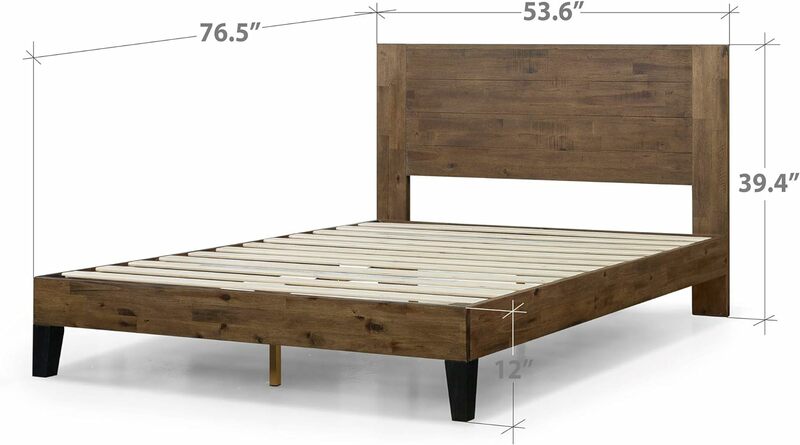 ZINUS Tonja rangka tempat tidur platform kayu, alas kepala/kasur, mudah dirakit, panjang 76.5 "x lebar 53.6" x tinggi 39.4"