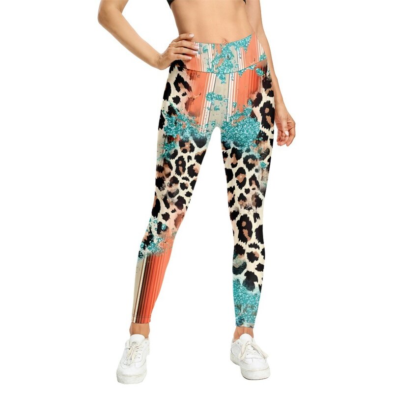 Leopard print esportes leggings para as mulheres, cintura alta calças elásticas para yoga, ginásio, fitness, sexy, verão