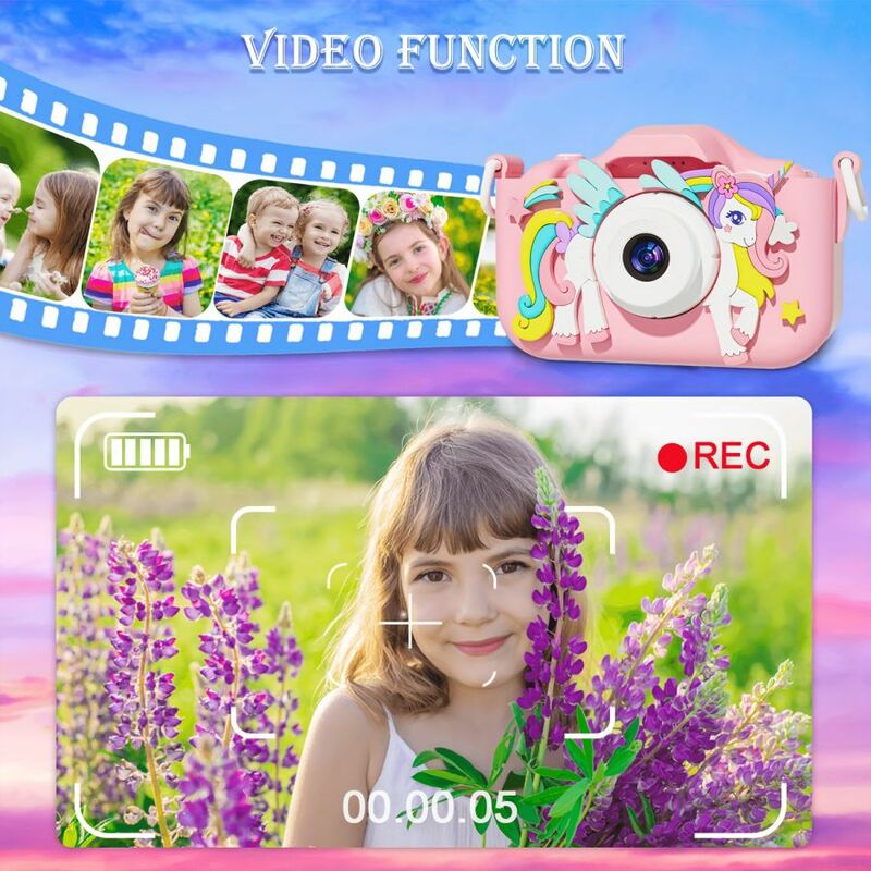 Kids' camera toy, boys 3-8 years old, kids' digital camcorder with cartoon soft silicone lid, the best birthday holiday gift for