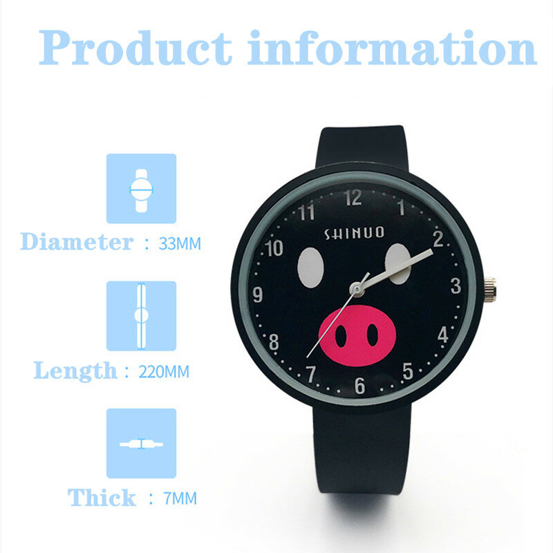 Jelly Children's Student Watch Toy Pig Cartoon Cute Soft Silicone Strap Quartz Watch for Boys Girls Birthday Party Gift