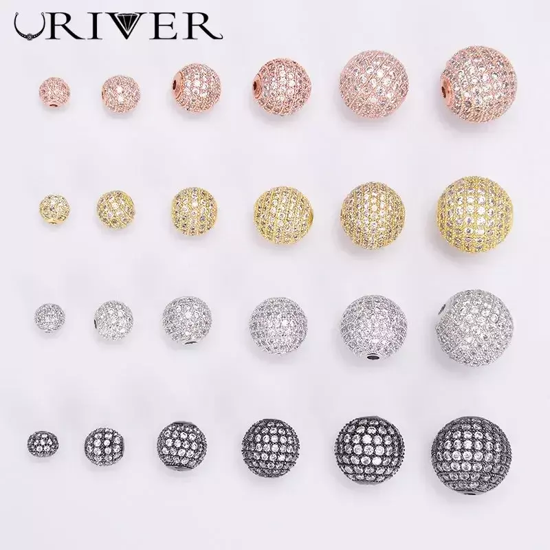 Beads for Jewelry Making Gold Silver Color Accessories Paved Zircon Spacer Bead String Beaded Diy Necklace Bracelet Chain Charms