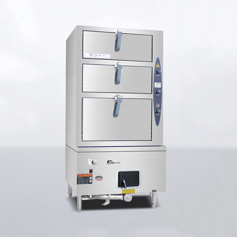 ตู้เครื่องรีดไอน้ำข้าวกล่องอัตโนมัติสำหรับใช้ปรุงอาหารอุตสาหกรรมโมเดลไฟฟ้า/แก๊สสำหรับการค้าไข่เค้กเกี๊ยวคุณภาพสูง