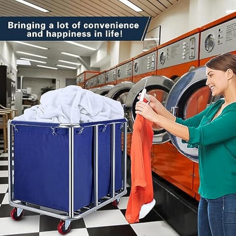 상업용 세탁 카트 바퀴, 11.35 부셸 대형 세탁 카트, 산업용 세탁 카트, 스테인레스 스틸 프레임 및 방수
