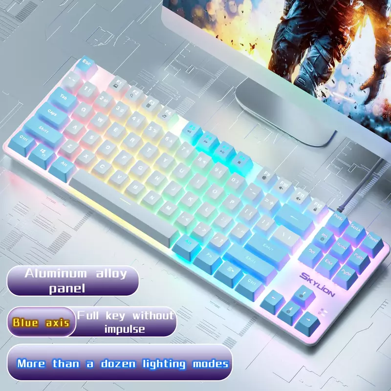Przewodowa klawiatura mechaniczna H87 10 rodzajów kolorowych oświetlenia do gier i biura dla systemu Windows