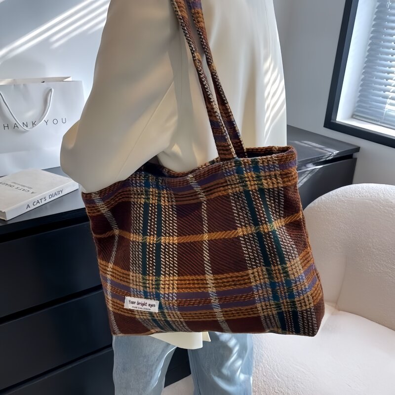 New Large Capacity Korean Retro Woolen Mixed Color Simple Fashion One Shoulder Shopping Bag Versatile Casual Women's Tote Bag