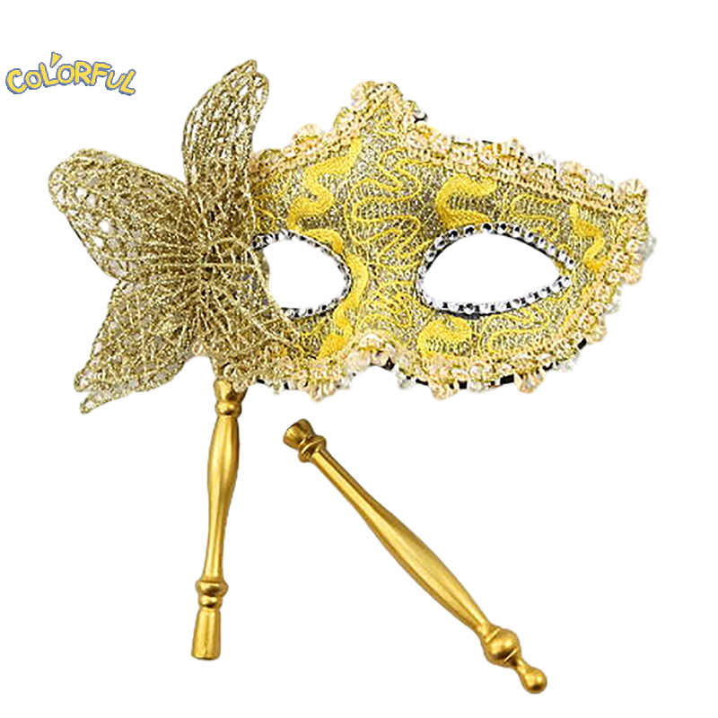 Halloween Feestmasker Met Stok Avond Prom Maskerade Podium Cosplay Rekwisieten Venetiaanse Half Gezichtsmaskers Voor Vrouwen