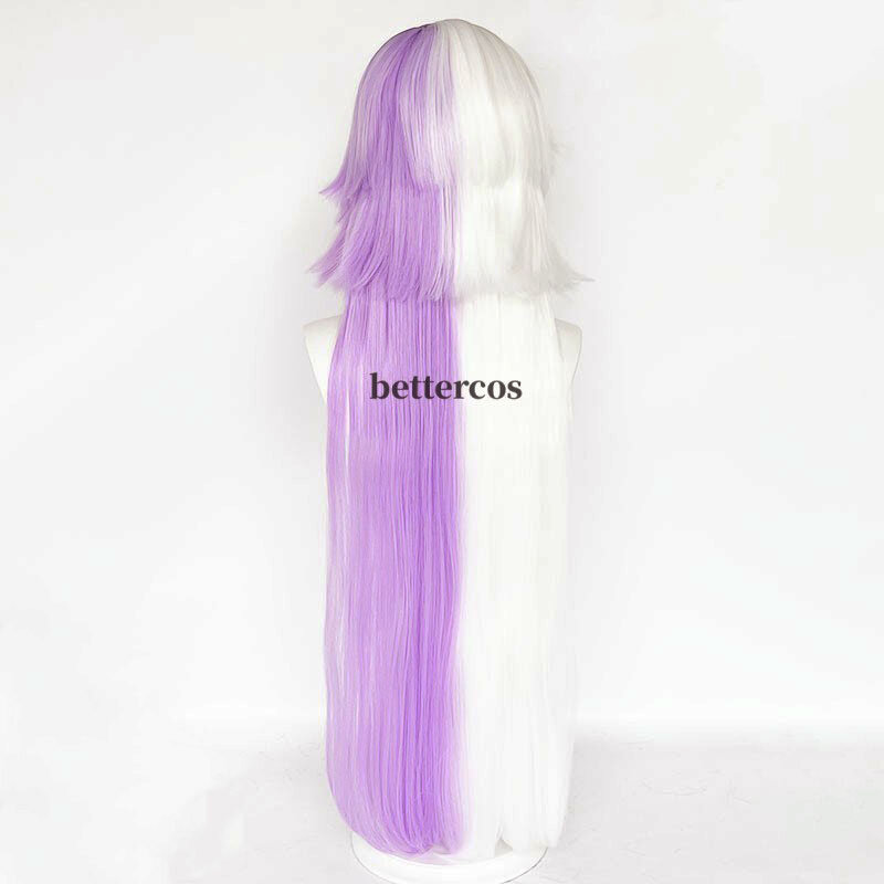 Wig Cosplay Sigma panjang ungu putih Wig dengan anting tahan panas sintetis Cosplay Anime Wig + topi Wig