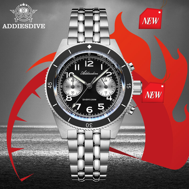 Adpeso jam tangan kronograf pria, arloji gerakan VK64 Quartz 41mm, tahan air safir 200m BGW9 bercahaya