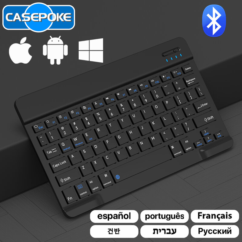 CASEPOKE-miniteclado y ratón inalámbricos para iPad, Xiaomi, Samsung, Huawei, tableta, teléfono, Bluetooth, Android, IOS, Windows
