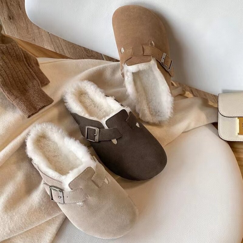 Zapatillas informales para mujer y hombre, pantuflas de lana para exteriores, cómodas, a la moda, Invierno